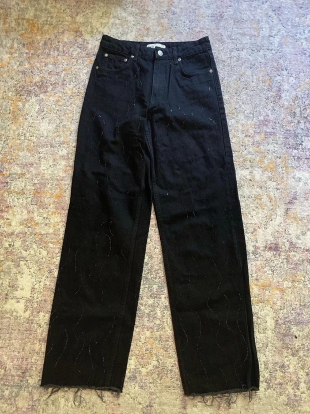 Women’s Black Bedazzled Straight-Leg Jeans